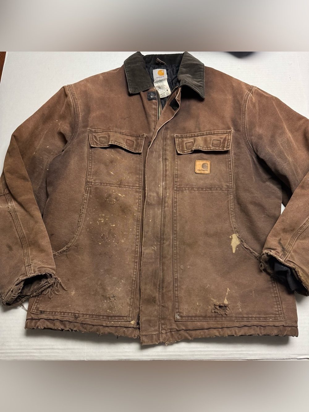 Thrashed Carhartt C26 Arctic Quilt-Lined Sandstone Duck Canvas Coat, Dark Brown